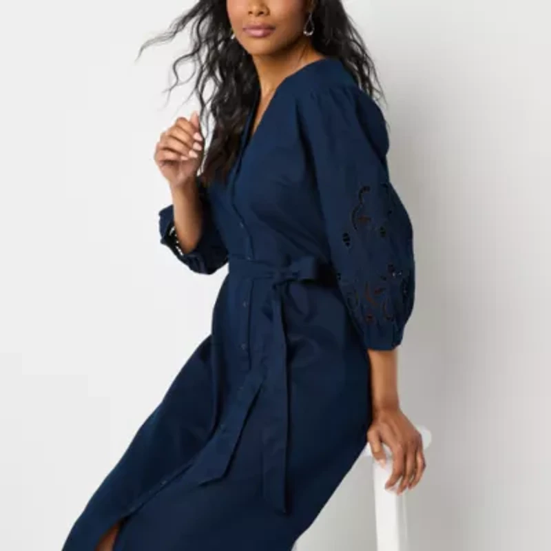 Liz Claiborne Womens 3/4 Sleeve A-Line Dress
