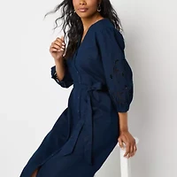 Liz Claiborne Womens 3/4 Sleeve A-Line Dress