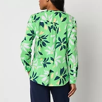 Liz Claiborne Womens Split Crew Neck Long Sleeve Blouse