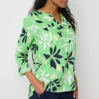 Liz Claiborne Womens Split Crew Neck Long Sleeve Blouse
