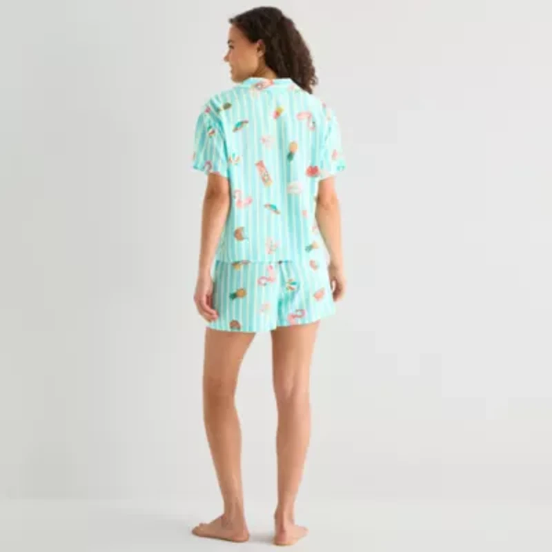 Sleep Chic Womens Poplin V-Neck Short Sleeve 2-pc. Pajama Sets