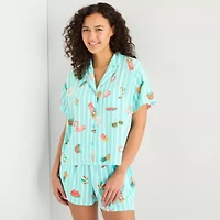 Sleep Chic Womens Poplin V-Neck Short Sleeve 2-pc. Pajama Sets