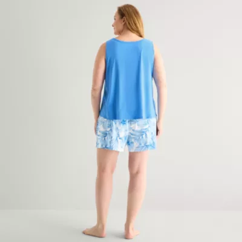 Liz Claiborne Womens V-Neck Sleeveless 2-pc. Plus Pajama Sets