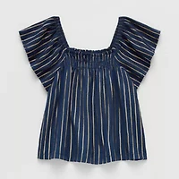 Thereabouts Little & Big Kid Girls Square Neck Short Sleeve Blouse