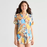 Hurley Womens Juniors Drop Shoulder Short Sleeve Loose Fit Button-Down Shirt