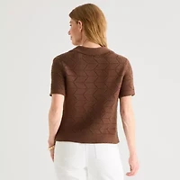 Liz Claiborne Womens V Neck Short Sleeve Polo Sweater