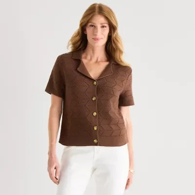 Liz Claiborne Womens V Neck Short Sleeve Polo Sweater
