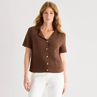 Liz Claiborne Womens V Neck Short Sleeve Polo Sweater
