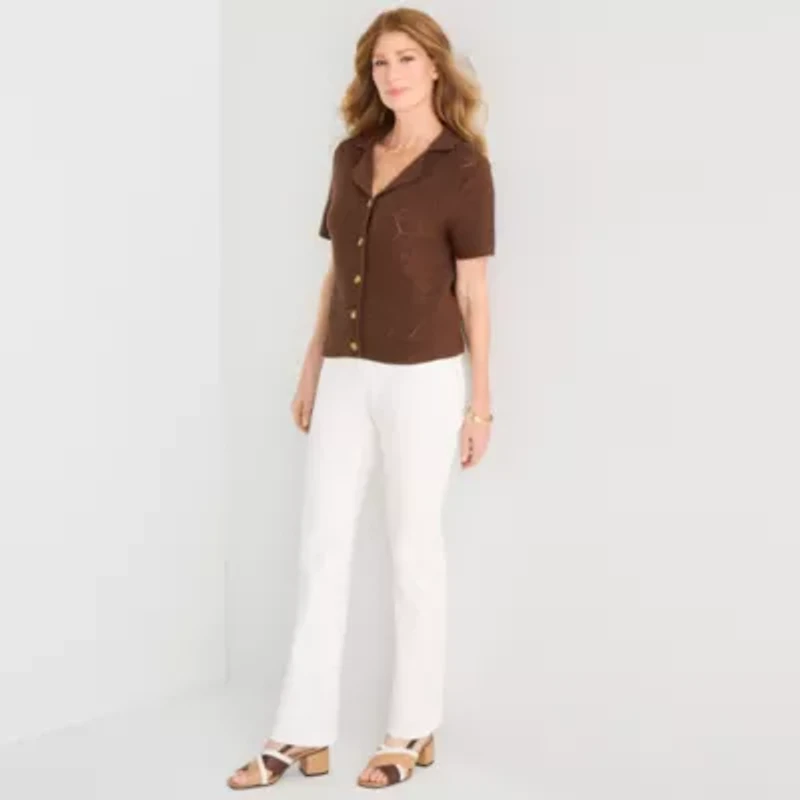 Liz Claiborne Womens V Neck Short Sleeve Polo Sweater
