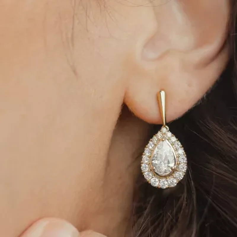 (F / Vs2) Womens 3 CT. T.W. Lab Grown White Diamond 10K Gold Pear Drop Earrings