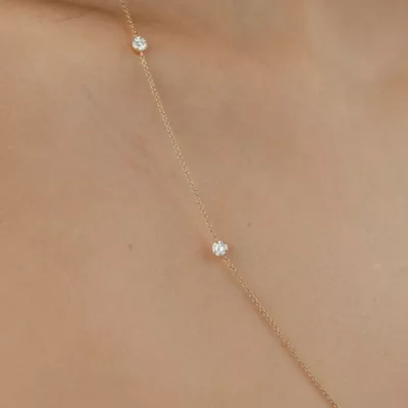 Floating Diamonds (F / Vs2) Womens 14K Gold Inch Cable Chain Necklace