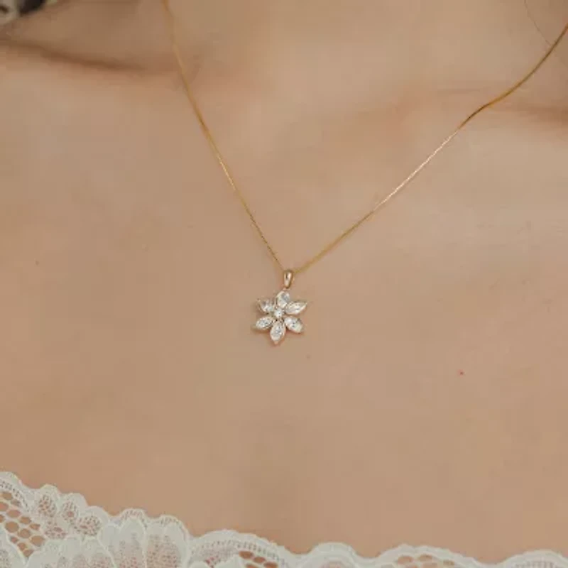 Diamond Blossom (F / Vs2) Womens 1 CT. T.W. Lab Grown White Diamond 10K Gold Flower 18 Inch Pendant Necklace