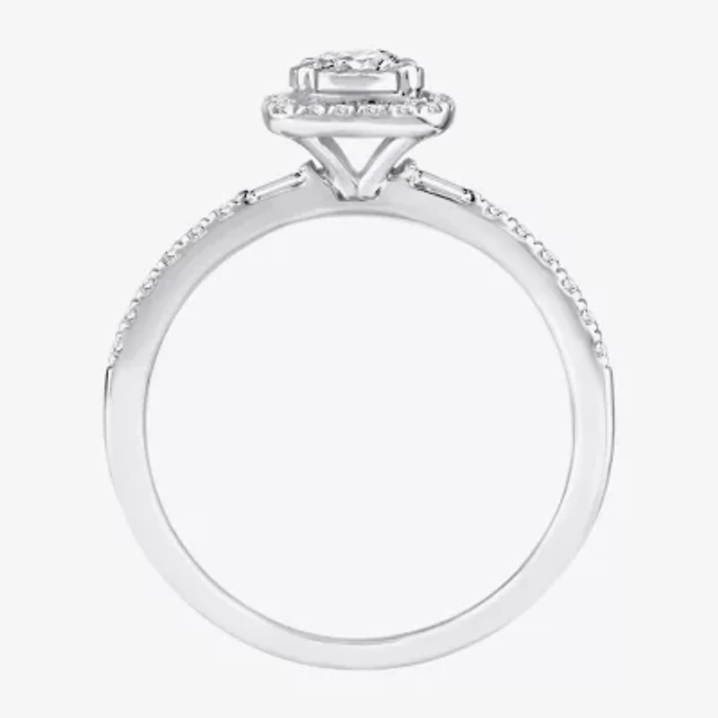 (F / Vs2) Womens 1/2 CT. T.W. Lab Grown White Diamond Sterling Silver Cushion Side Stone Halo Engagement Ring
