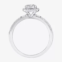 (F / Vs2) Womens 1/2 CT. T.W. Lab Grown White Diamond Sterling Silver Cushion Side Stone Halo Engagement Ring