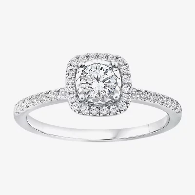 (F / Vs2) Womens 1/2 CT. T.W. Lab Grown White Diamond Sterling Silver Cushion Side Stone Halo Engagement Ring