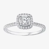 (F / Vs2) Womens 1/2 CT. T.W. Lab Grown White Diamond Sterling Silver Cushion Side Stone Halo Engagement Ring