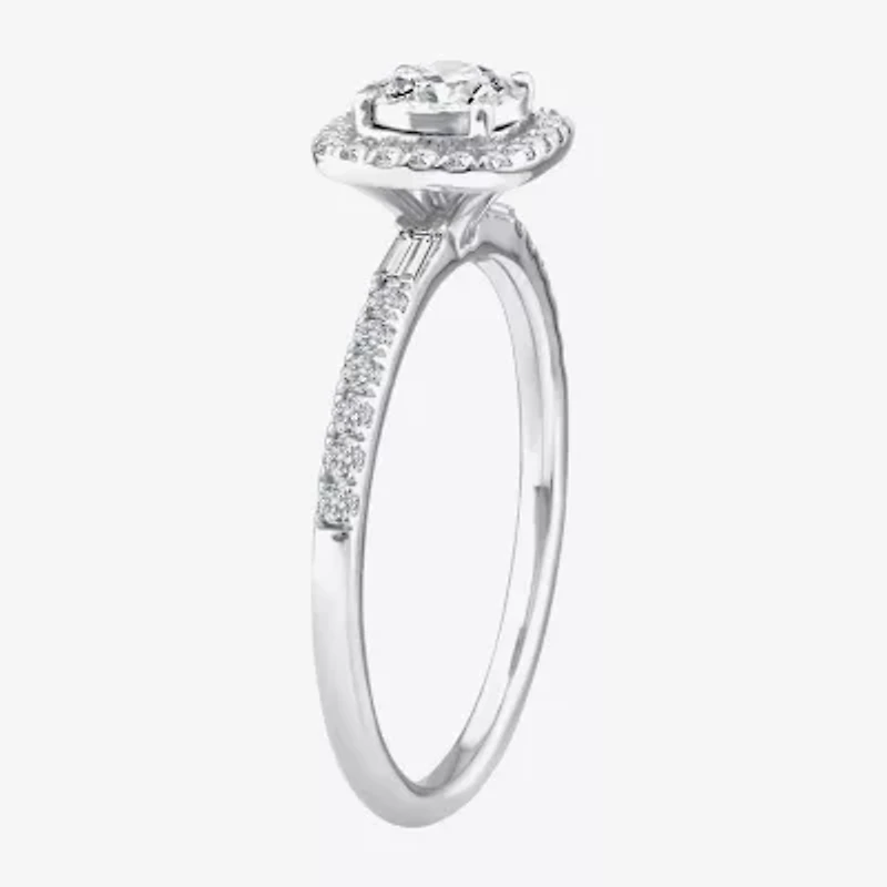 (F / Vs2) Womens 1/2 CT. T.W. Lab Grown White Diamond Sterling Silver Cushion Side Stone Halo Engagement Ring