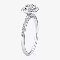 (F / Vs2) Womens 1/2 CT. T.W. Lab Grown White Diamond Sterling Silver Cushion Side Stone Halo Engagement Ring