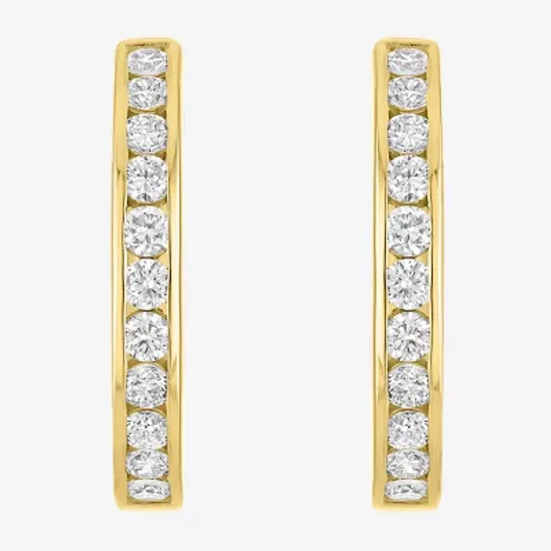 (G-H / Si2-I1) Womens 1 CT. T.W. Lab Grown White Diamond 14K Gold Over Brass 21.4mm Hoop Earrings