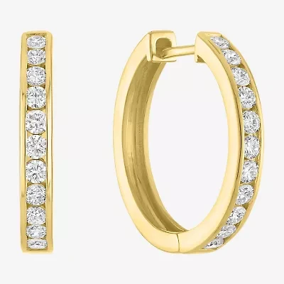 (G-H / Si2-I1) Womens 1 CT. T.W. Lab Grown White Diamond 14K Gold Over Brass 21.4mm Hoop Earrings