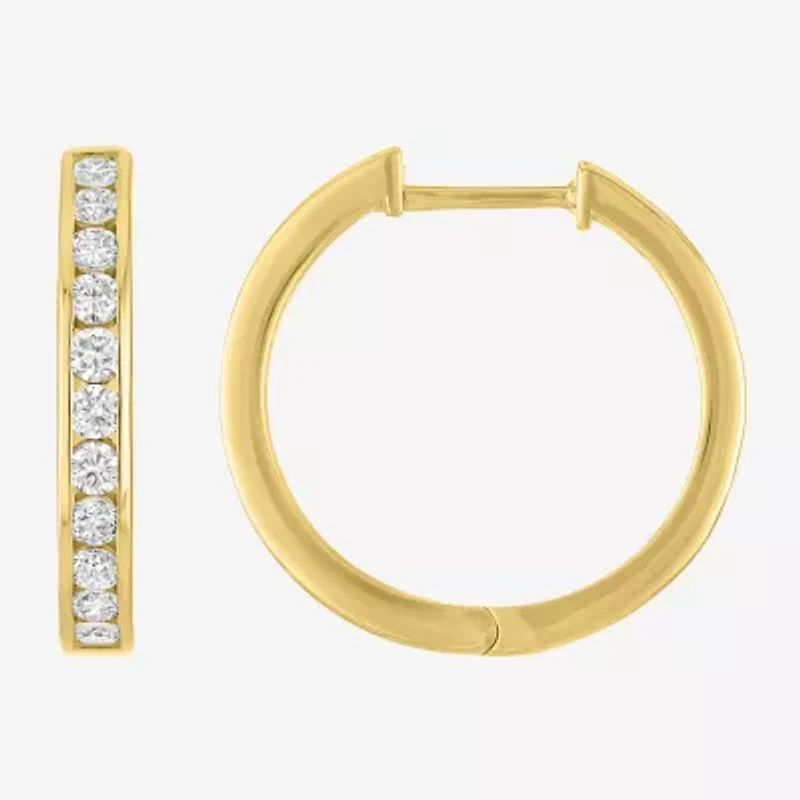 (G-H / Si2-I1) Womens 1 CT. T.W. Lab Grown White Diamond 14K Gold Over Brass 21.4mm Hoop Earrings