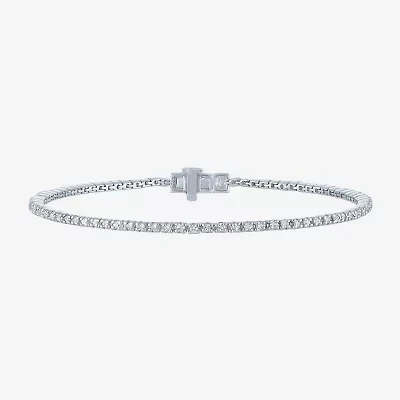 (G-H / Si2-I1) Womens 1 CT. T.W. Lab Grown White Diamond Pure Silver Over Brass 7.25 Inch Tennis Bracelet