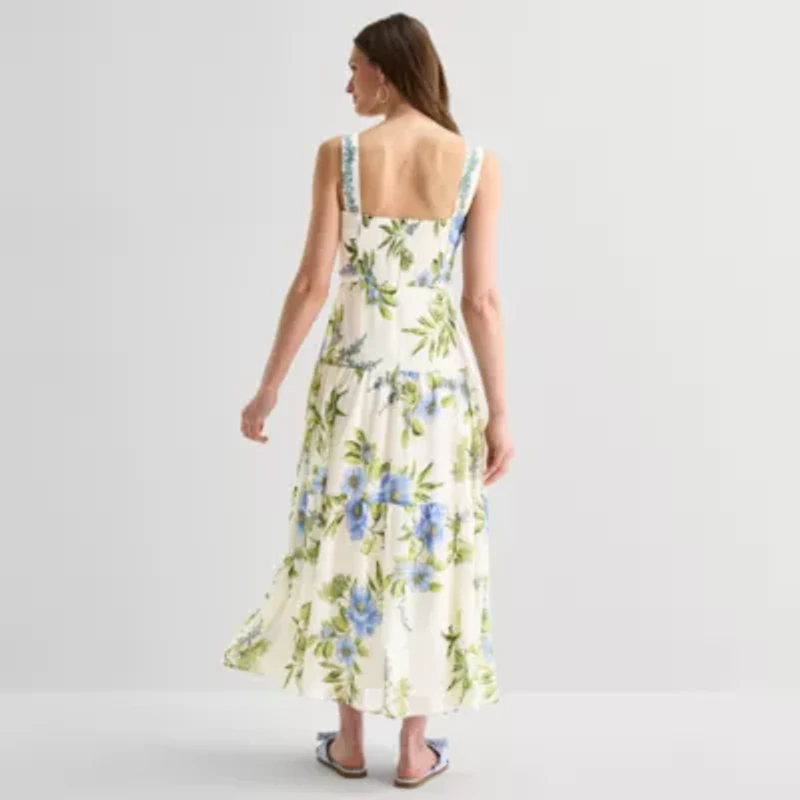 Melonie T Womens Square Neck Sleeveless Maxi Dress