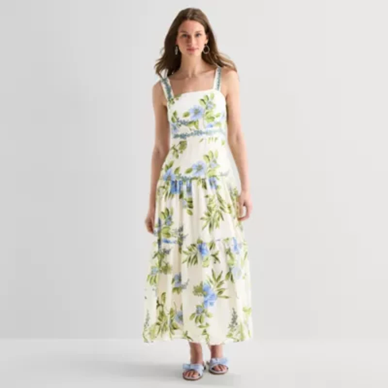 Melonie T Womens Square Neck Sleeveless Maxi Dress