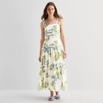 Melonie T Womens Square Neck Sleeveless Maxi Dress