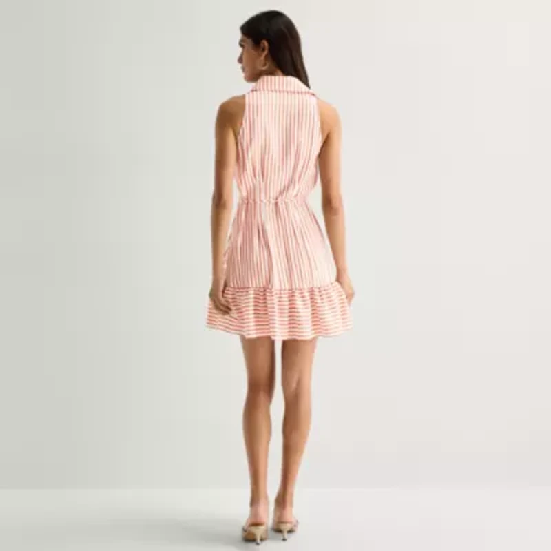 Danny & Nicole Womens Belted Sleeveless Striped Shirt Dress