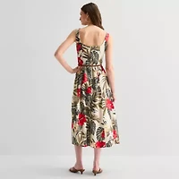 Melonie T Womens Midi Square Neck Sleeveless Floral Fit + Flare Dress