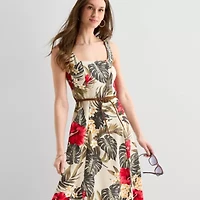 Melonie T Womens Midi Square Neck Sleeveless Floral Fit + Flare Dress