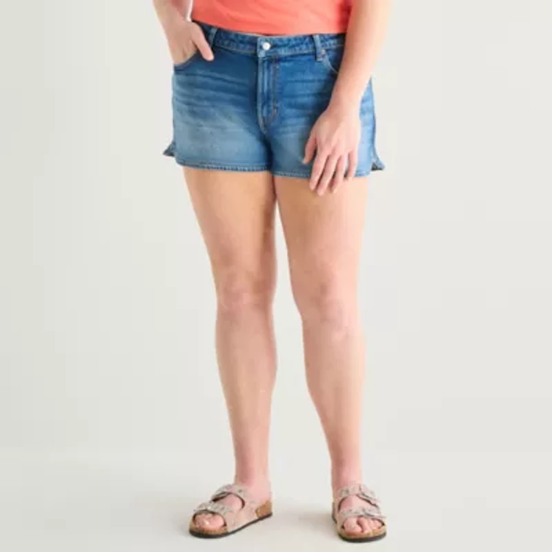 Arizona Womens 2 1/2" Low Rise Juniors Plus Denim Short