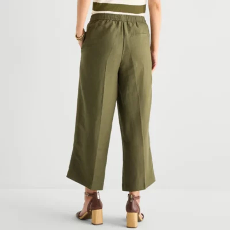 Liz Claiborne Linen Womens Wide Leg Mid Rise Cropped Pant