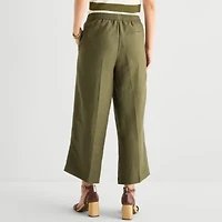 Liz Claiborne Linen Womens Wide Leg Mid Rise Cropped Pant