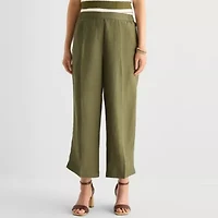 Liz Claiborne Linen Womens Wide Leg Mid Rise Cropped Pant