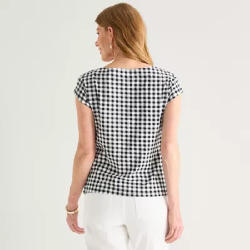 Liz Claiborne Womens Boat Neck Short Sleeve T-Shirt