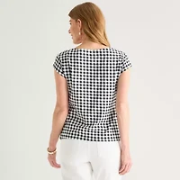 Liz Claiborne Womens Boat Neck Short Sleeve T-Shirt