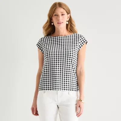 Liz Claiborne Womens Boat Neck Short Sleeve T-Shirt