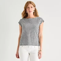 Liz Claiborne Womens Boat Neck Short Sleeve T-Shirt