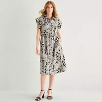 Liz Claiborne Womens Short Sleeve Midi Paisley Shirt Dress