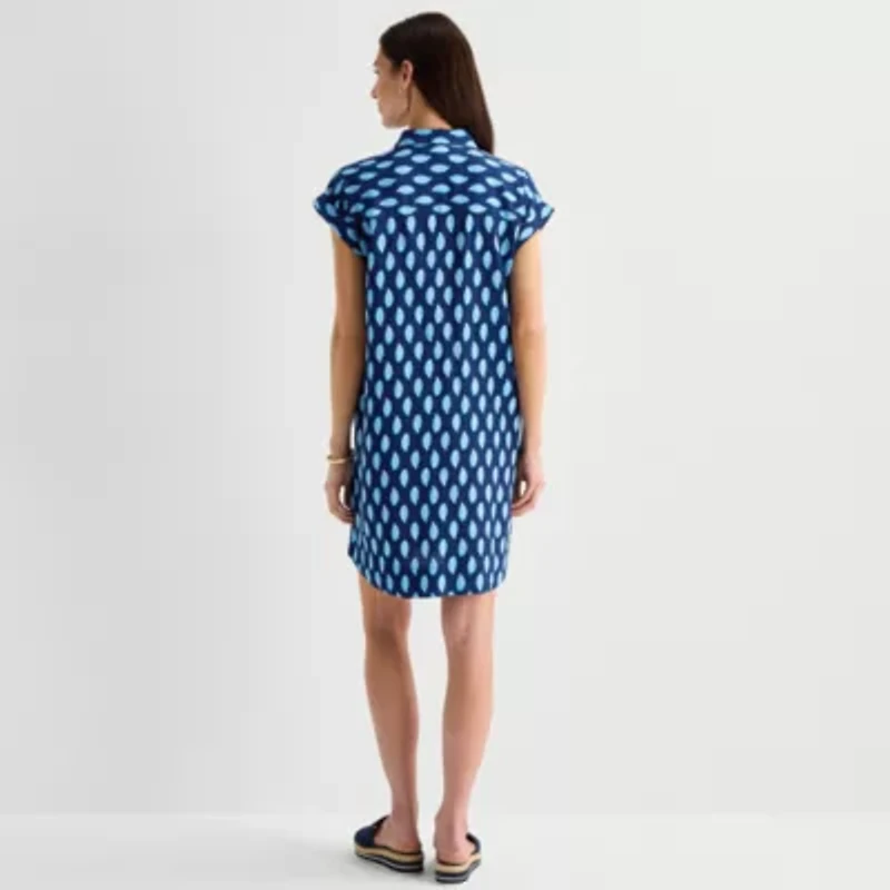 St. John's Bay Womens Short Sleeve Striped Sheath Dress