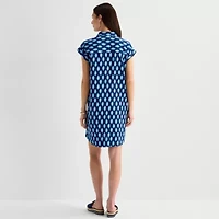 St. John's Bay Womens Short Sleeve Striped Sheath Dress