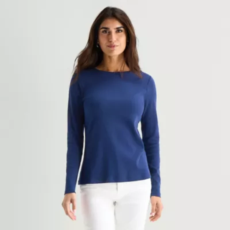 St. John's Bay Womens Crew Neck Long Sleeve T-Shirt