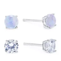 Silver Treasures Opal Womens Cubic Zirconia Sterling Silver 2 Pair Earring Set