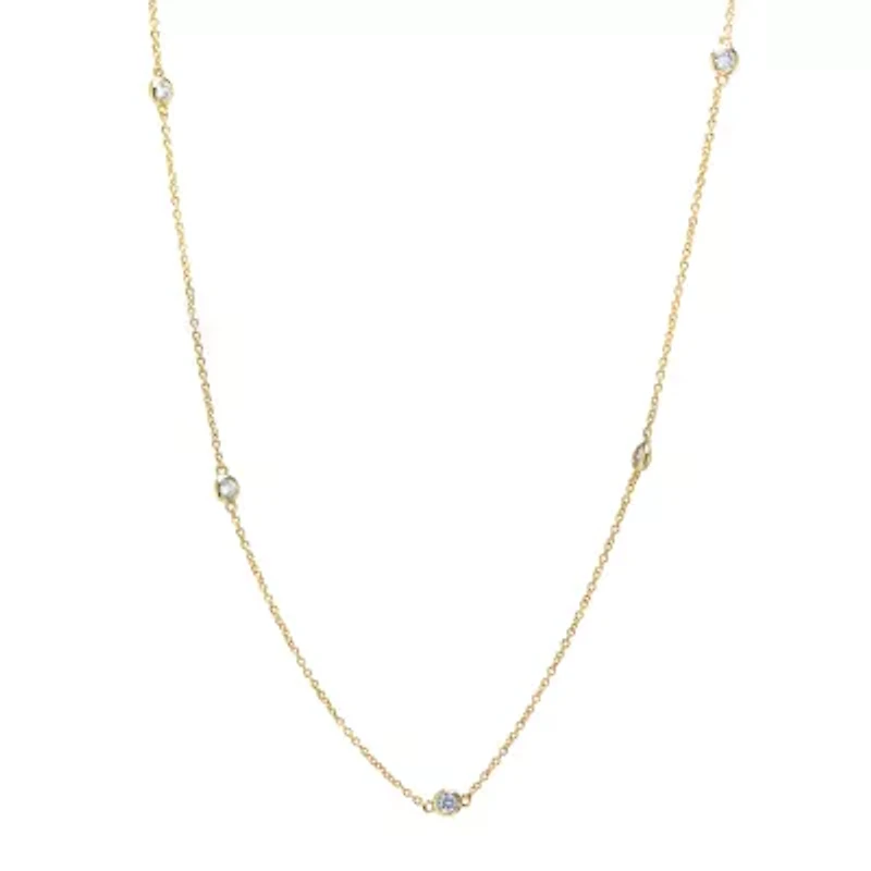 Silver Reflections Cubic Zirconia 24K Gold Over Brass 18 Inch Cable Round Chain Necklace