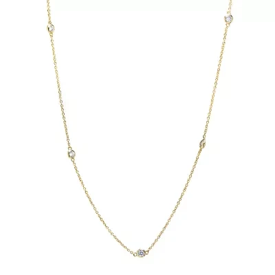 Silver Reflections Cubic Zirconia 24K Gold Over Brass 18 Inch Cable Round Chain Necklace