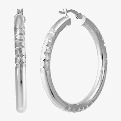 Womens Sterling Silver 38mm Round Hoop Earrings