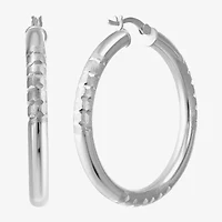 Womens Sterling Silver 38mm Round Hoop Earrings