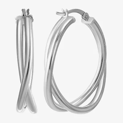 Womens Sterling Silver 35mm Round Hoop Earrings